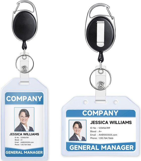 Mcneely 2er-Pack Ausweishalter vertikal mit Karabinerhaken und einziehbarem Band, transparent und schwarz - Bild 1