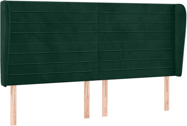 vidaXL Kopfteil mit Ohren in Dunkelgrün aus Samt, B/T/H: 183 x 23 x 118/128 cm - Bild 1