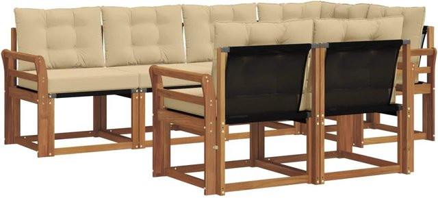 vidaXL Outdoor-Sofagarnitur 7-teilig aus Akazienholz mit Textilene und Kissen in Natur und Beige - Bild 1