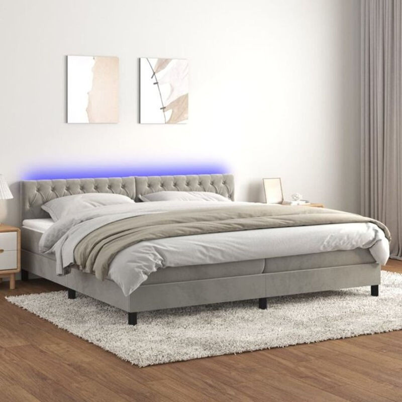 vidaxl Boxspringbett mit Matratze aus Samt in Hellgrau B/T/H: 200 x 200 x 78 cm - Bild 1
