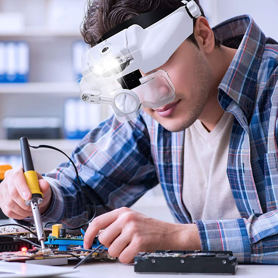 mixxar ZK30 Stirnbandlupe mit Beleuchtung, wiederaufladbare Vergrößerungsbrille mit austauschbaren Linsen in Weiß - Bild 3
