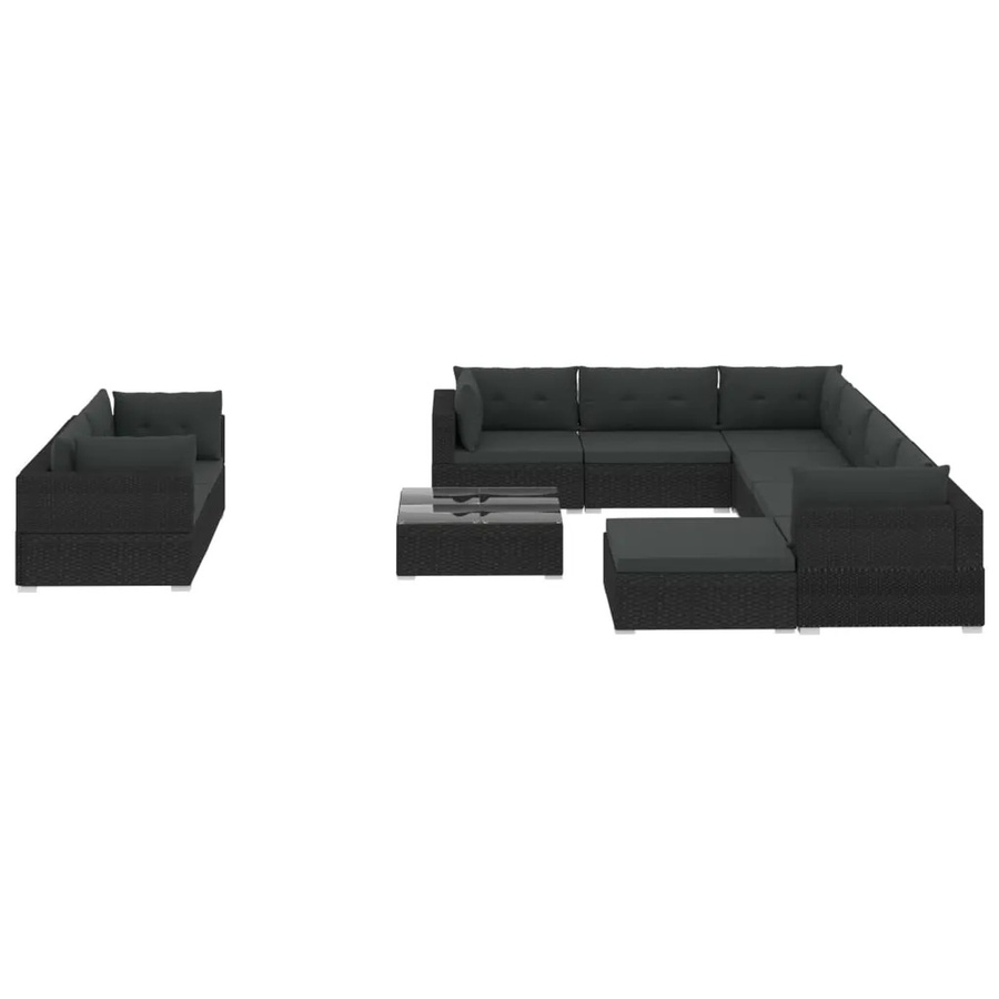 vidaXL 10-tlg Garten-Lounge-Set aus Poly Rattan in Schwarz mit Auflagen und Ottoman für Terrasse und Garten - Bild 2
