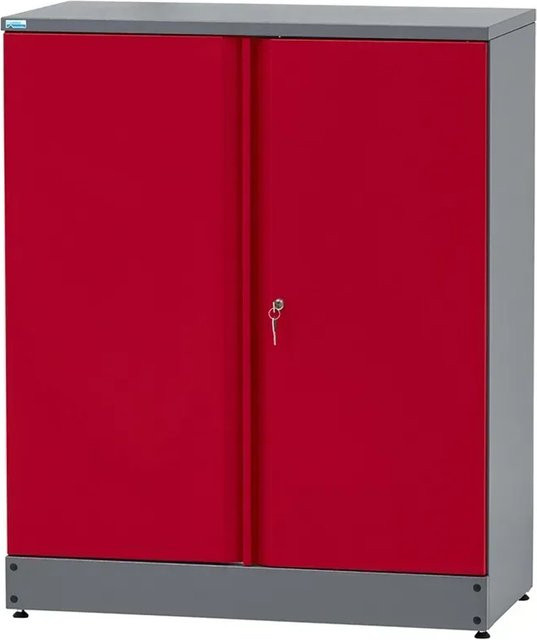 Küpper Materialschrank aus Stahlblech mit 2 Türen und 10 Schubladen in Dunkelrot, Breite: 110 cm, Tiefe: 45 cm, Höhe: 91 cm - Bild 1