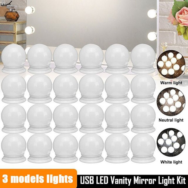XIWANGFIRE Make-up Spiegel mit dimmbarer LED-Beleuchtung und USB-Ladefunktion in Weiß - Bild 1