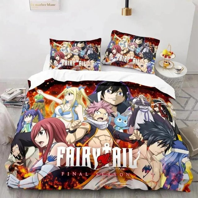 Fairy Tail Anime Natsu Bettwäsche-Set mit Bettbezug und Kissenbezug aus Mikrofaser, Mehrfarbig, B x H: 172 x 218 cm - Bild 1