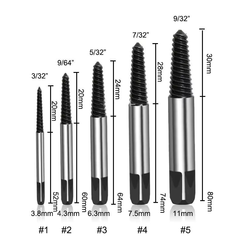 WEEKS Schraubenausdreher Set mit 5 Teilen für gebrochene Schrauben und Bolzen in Schwarz und Silber - Bild 3