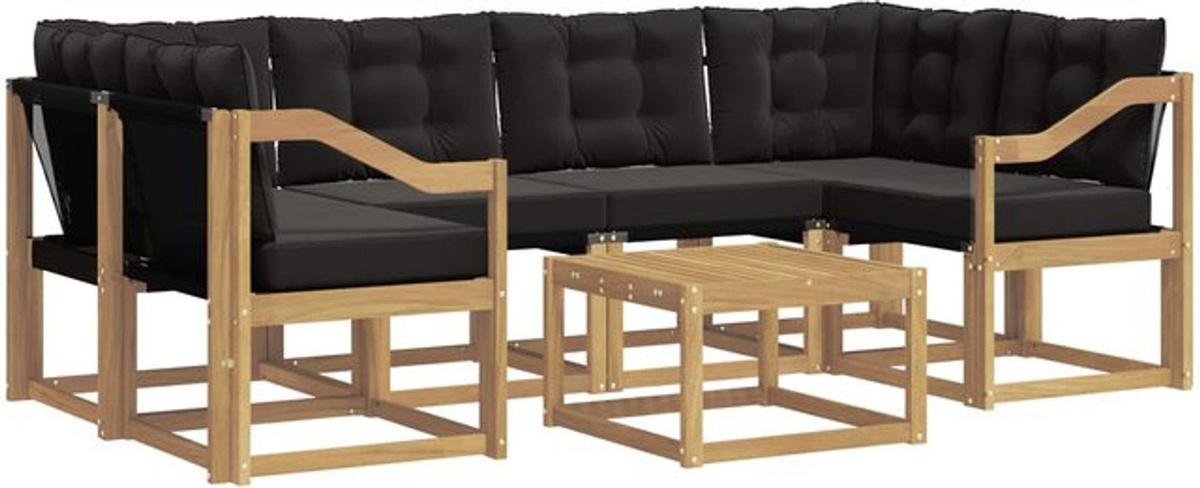 Modernes 7-teiliges Outdoor-Sofagarnitur Loungemöbel Set aus Akazie Holz mit Kissen von vidaXL in Weiß und Schwarz - Bild 1