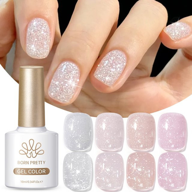 BORN PRETTY Glitter Gel Nagellack, Rosa Weiß, 10 ml - Bild 1