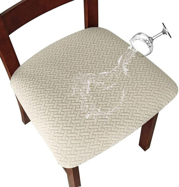 Lellen Jacquard-Stuhlbezug in Beige mit Karomuster, elastischer Stretch-Schonbezug für Esszimmerstühle, wasserabweisend und waschbar - Bild 1