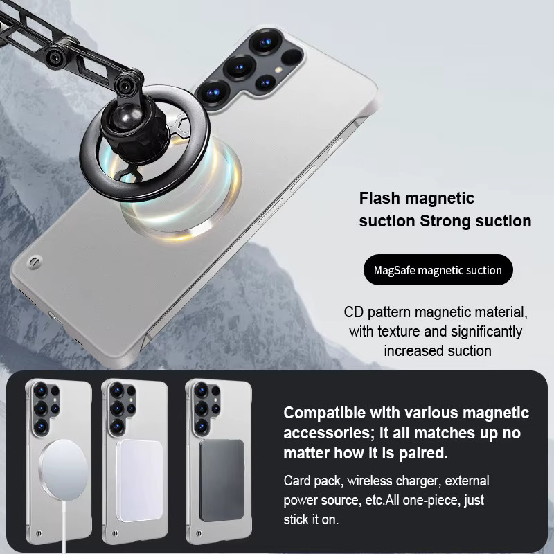 Ultradünne magnetische Schutzhülle in Silber für Samsung Galaxy S26 Ultra, S25, S24, S23 Plus und S22 mit metallischem Design und Kühlfunktion aus hartem PC-Material - Bild 3