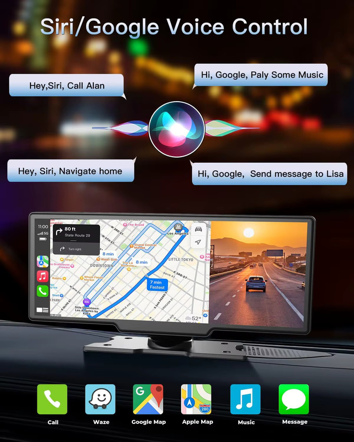 Srnubi Kabelloser Carplay Bildschirm für das Auto mit 7 bis 10,26 Zoll Display, Android Auto Dash Cam mit 4K DVR, 1080P Rückfahrkamera und AUX Anschluss, Schwarz - Bild 4