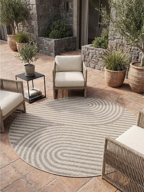 Kadima Design Outdoor Teppich VENTOUX in Beige, runder Boho-Stil, Durchmesser: 120 cm - Bild 1