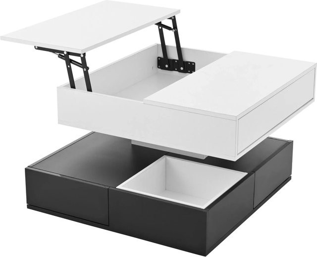 okwish Couchtisch mit drehbarer Platte und Schubladen in Weiß und Schwarz, B/T/H: 70 x 70 x 40 cm - Bild 1
