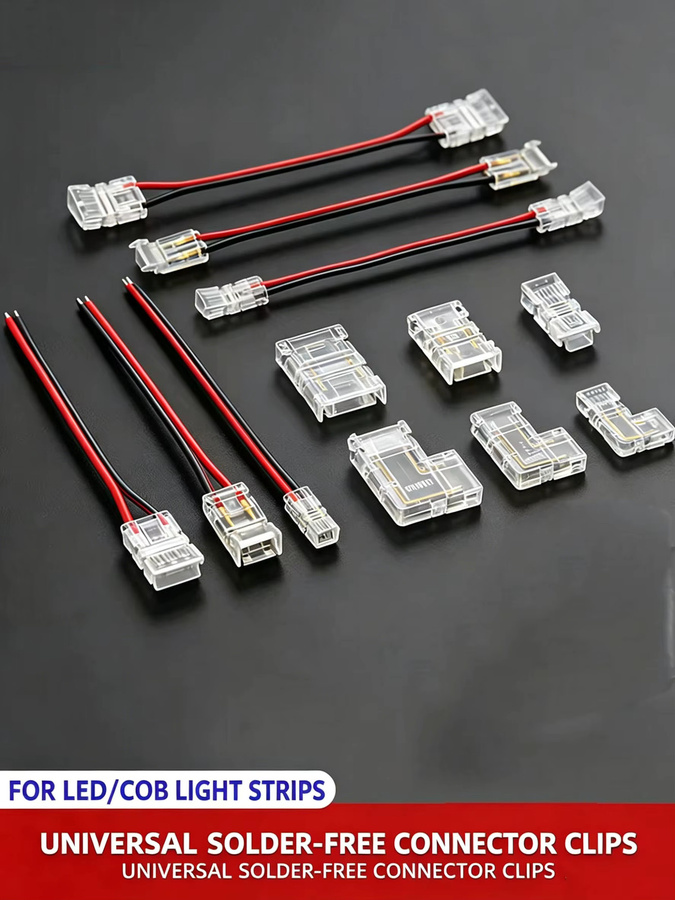 YJCAL LED-Lichtstreifen-Verbinder transparent, handgepresster lötfreier Strip-Connector für 2/3/4-Pin und 5/8/10mm COB-Lichtstreifen - Bild 2