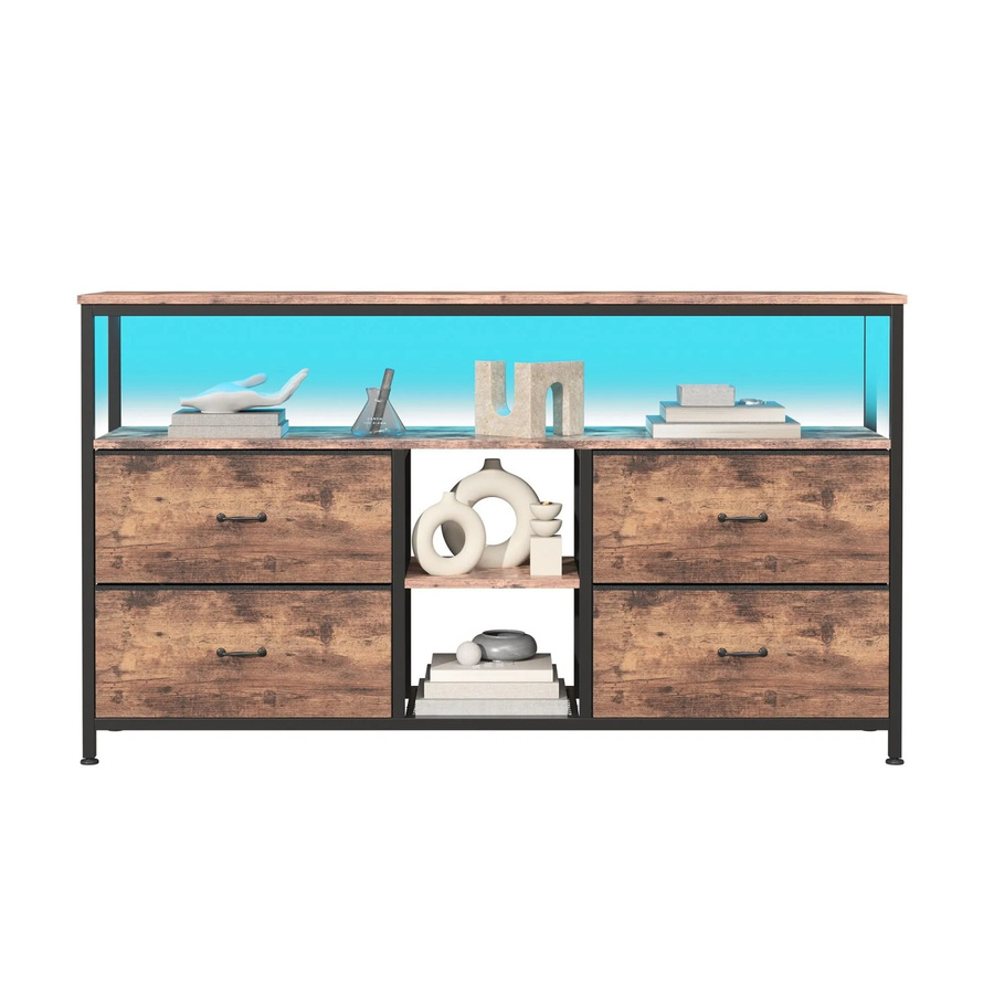 PXloue TV Lowboard TV-Schrank mit 4 Stoffschubladen und verstellbarer LED in Braun, B/T/H: 108 x 30 x 78 cm - Bild 2