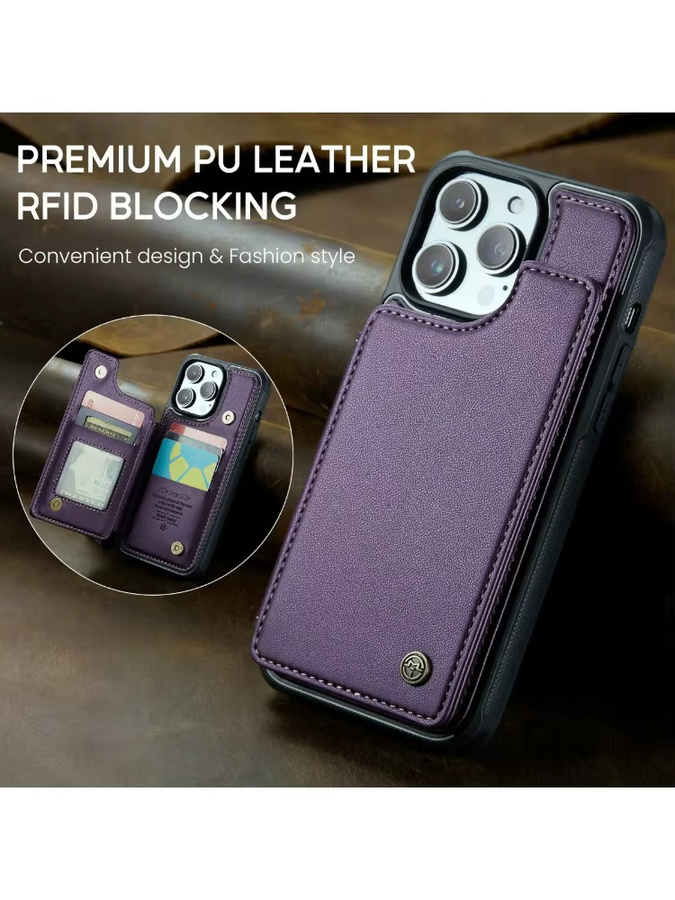 Magnetische Leder-Brieftasche für iPhone 15 Pro Max 14 Plus 13 12 11 XS Max XR X in Braun und Lila mit Kartenfach und Standfunktion - Bild 7