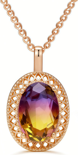 Wbmqda Halskette mit Steinanhänger, 585 Gold, Roségold, ethnisch, Damen - Bild 1