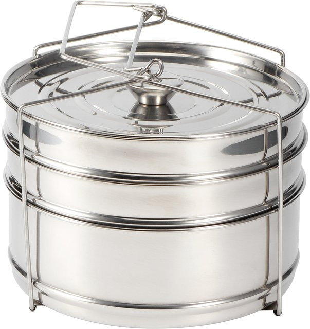Qiilu Dampfgarger Topf Set aus Edelstahl, 3-lagig stapelbar, Silber - Bild 1