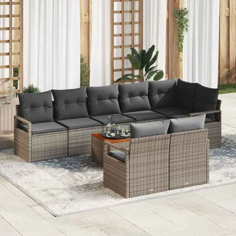 vidaxl Garten-Sofa-Set aus Poly-Rattan mit 9 Kissen in Grau - Bild 1