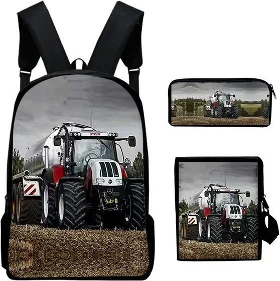 3er Set Traktor Schulranzen Rucksack Schultaschen und Federmäppchen von Fancy Style Studio in Mehrfarbig für Kinder - Bild 1