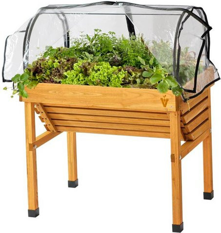 VegTrug Hochbeet Wall Hugger aus Holz in Natur mit Rahmen und PVC Abdeckung, L x B x H: 77 x 46 x 63 cm - Bild 1