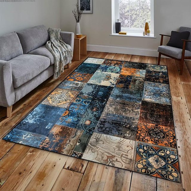 JGJG Geometrischer Teppich in Multicolour, moderner abstrakter Flächenteppich aus Polyester, rutschfest und waschbar, B/T: 80 x 120 cm - Bild 1