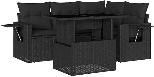vidaXL 5-tlg Garten-Sofagarnitur aus Poly-Rattan mit Kissen in Schwarz - Bild 1