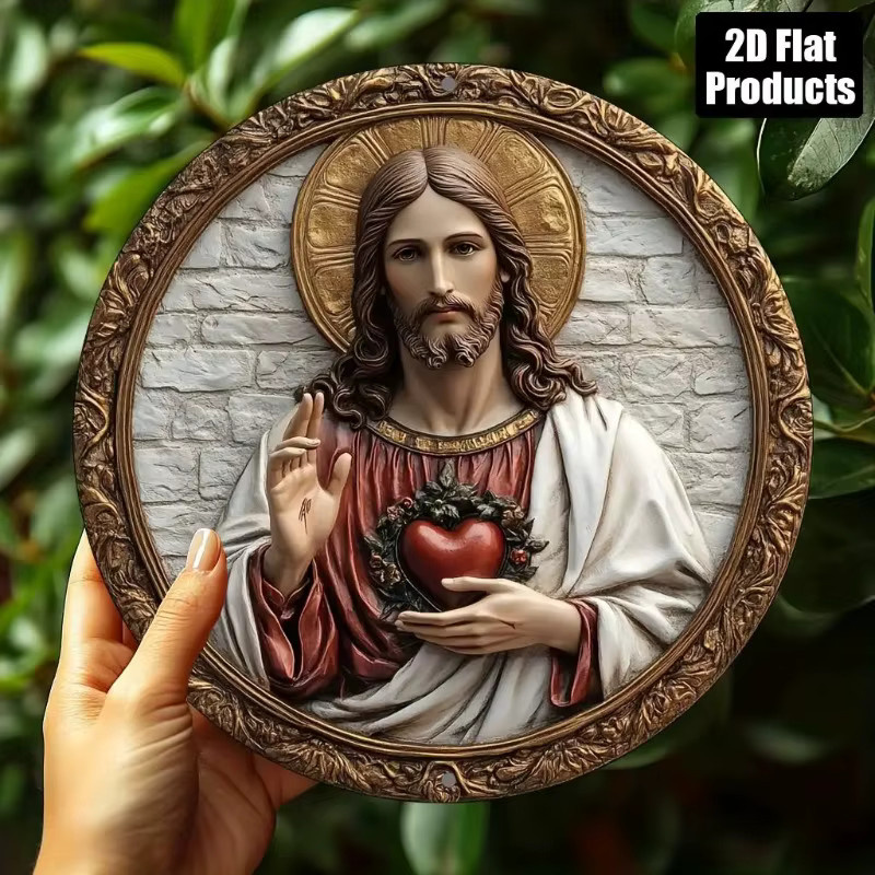 CIFBUY Metall-Wandtafel Heiliges Herz Jesu, rund, Mehrfarbig, Durchmesser: 20 cm - Bild 3