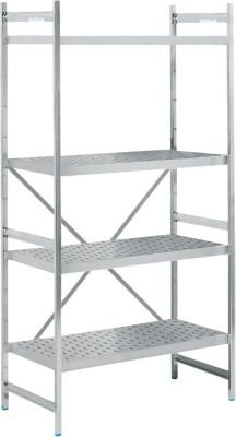 Köhler Grundregal Regalsystem aus Edelstahl in Silber mit gelochtem Boden, H 200 cm x B 90 cm x T 60 cm - Bild 1