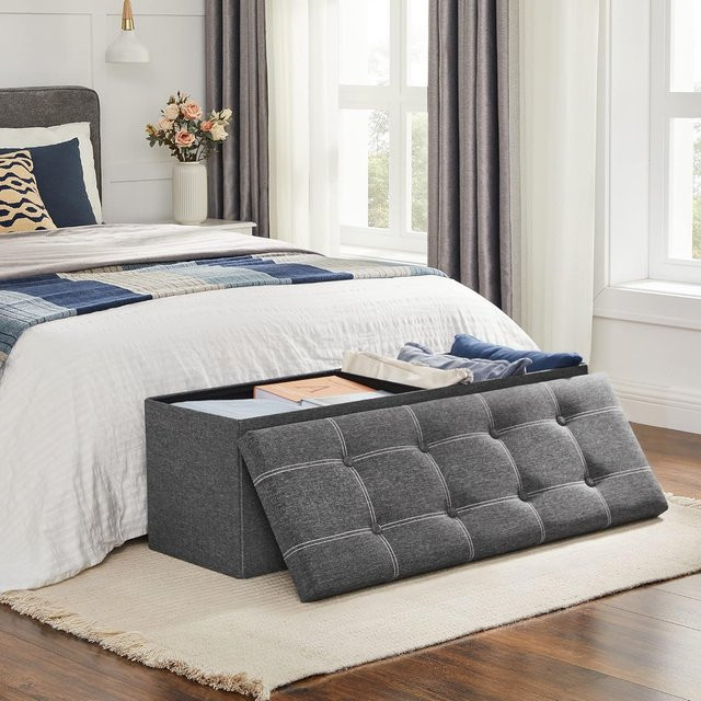 SONGMICS Sitzbank und Sitzhocker mit Stauraum, faltbar, Dunkelgrau, B/T/H: 110 x 38 x 38 cm oder B/T/H: 76 x 38 x 38 cm - Bild 1