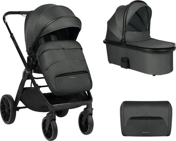 Kikkaboo Kinderwagen Tiffany 2 in 1 Kombikinderwagen mit Babywanne, Sportsitz und Wickeltasche in Grau/Schwarz