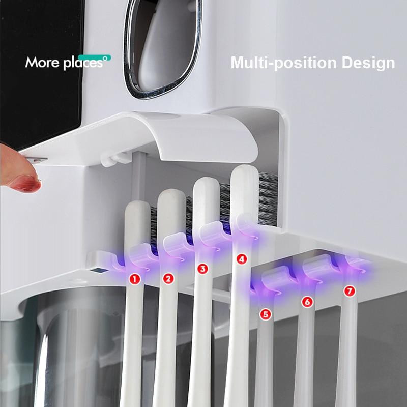 WIKHOSTAR Badezimmer Zubehör Set mit magnetischem Zahnbürstenhalter und automatischem Zahnpasta Spender in Schwarz und Grau - Bild 3
