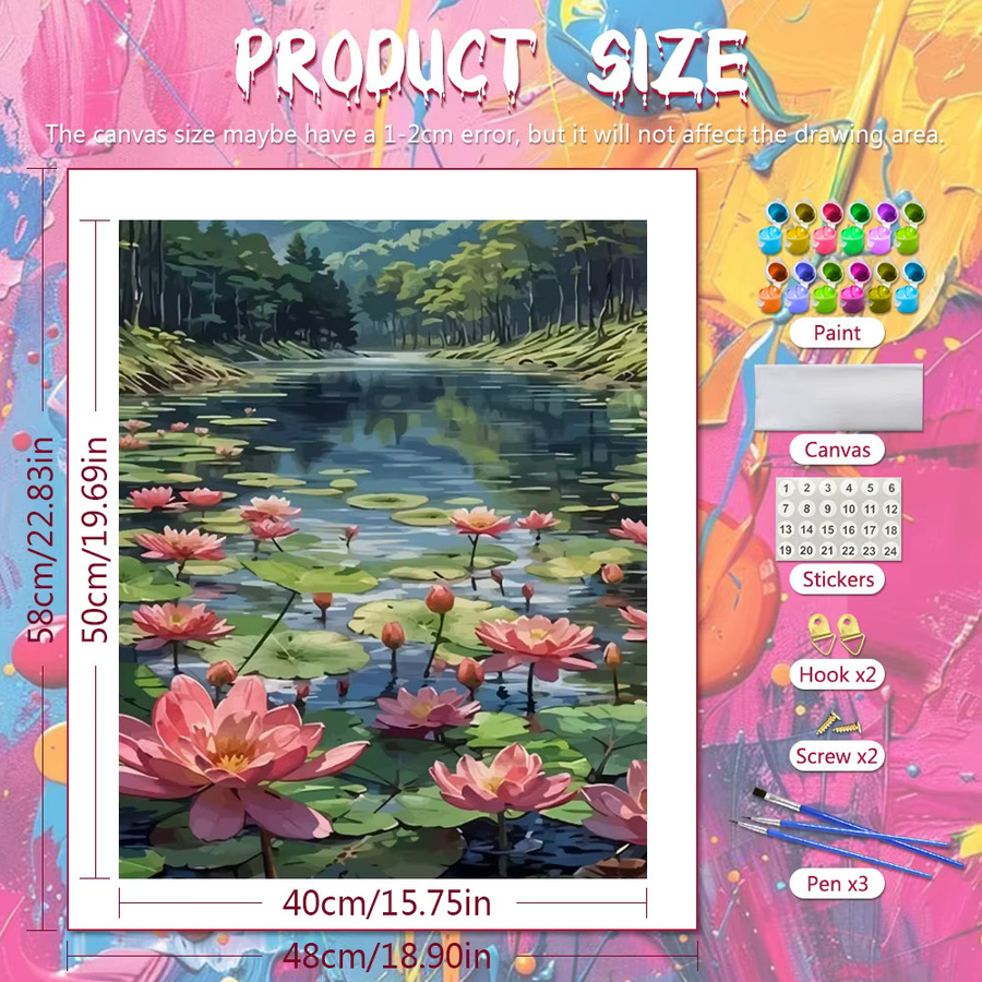 Huacan Malen nach Zahlen Lotus, DIY Ölgemälde, Seelandschaft, Blumenlandschaft - Bild 2