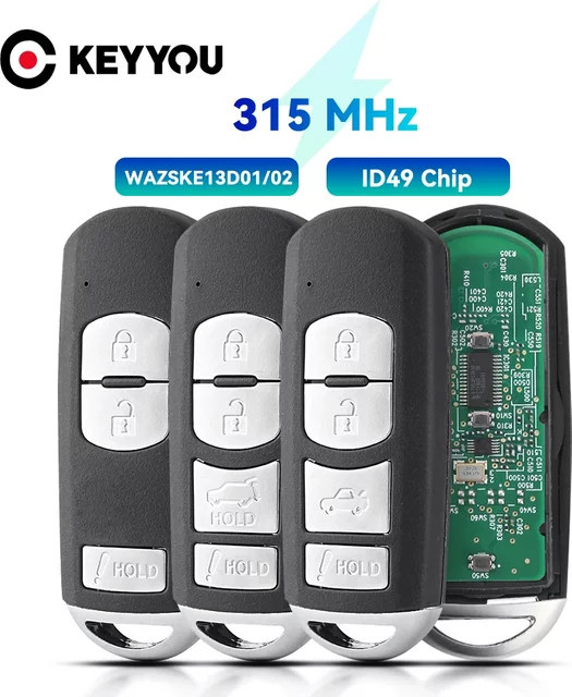 Keyyou Smart Remote Key Fob für Mazda 3 6 MX-5 Miata 2013-2019 und Mitsubishi System, 315MHz ID49-PCF7953 SKE13D-01, Schwarz - Bild 1