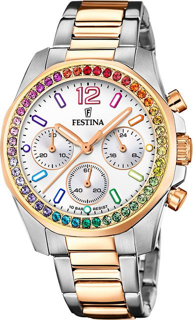 Festina Chronograph Damenuhr, Quarz, Edelstahl, 38 mm, Silber - Bild 1