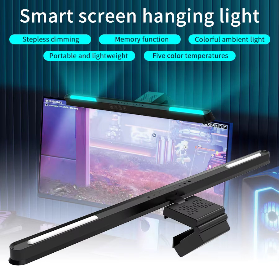 MeeToo RGB LED Monitor Licht Bar in Schwarz, dimmbare USB Schreibtischlampe für Gaming, Arbeit und Lesen, Breite: 51 cm - Bild 3