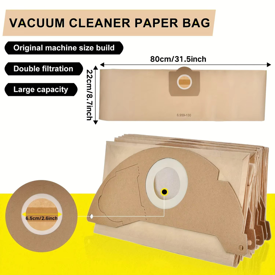 HOME TIMES Staubsaugerbeutel für Karcher 6.959-130.0 WD3 MV3 Premium Nass- und Trockensauger, Farbe: Braun - Bild 2