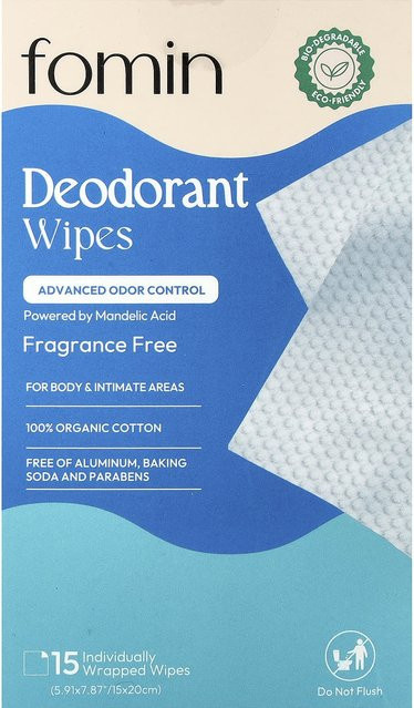 fomin Deodorant-Tücher, parfümfrei, Mandelsäure, 15 Stück - Bild 1