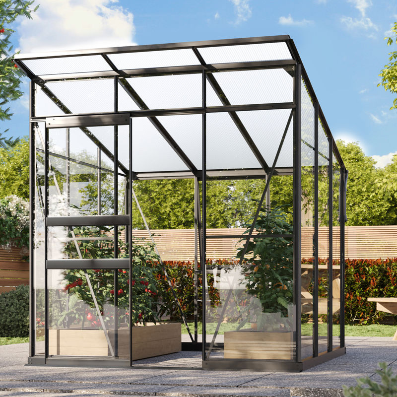 Vitavia Gewächshaus Fokus 4450 mit Stahlfundamentrahmen in Schwarz, Pultdach mit Polycarbonat und Sicherheitsglas, 3,7 m² - Bild 2