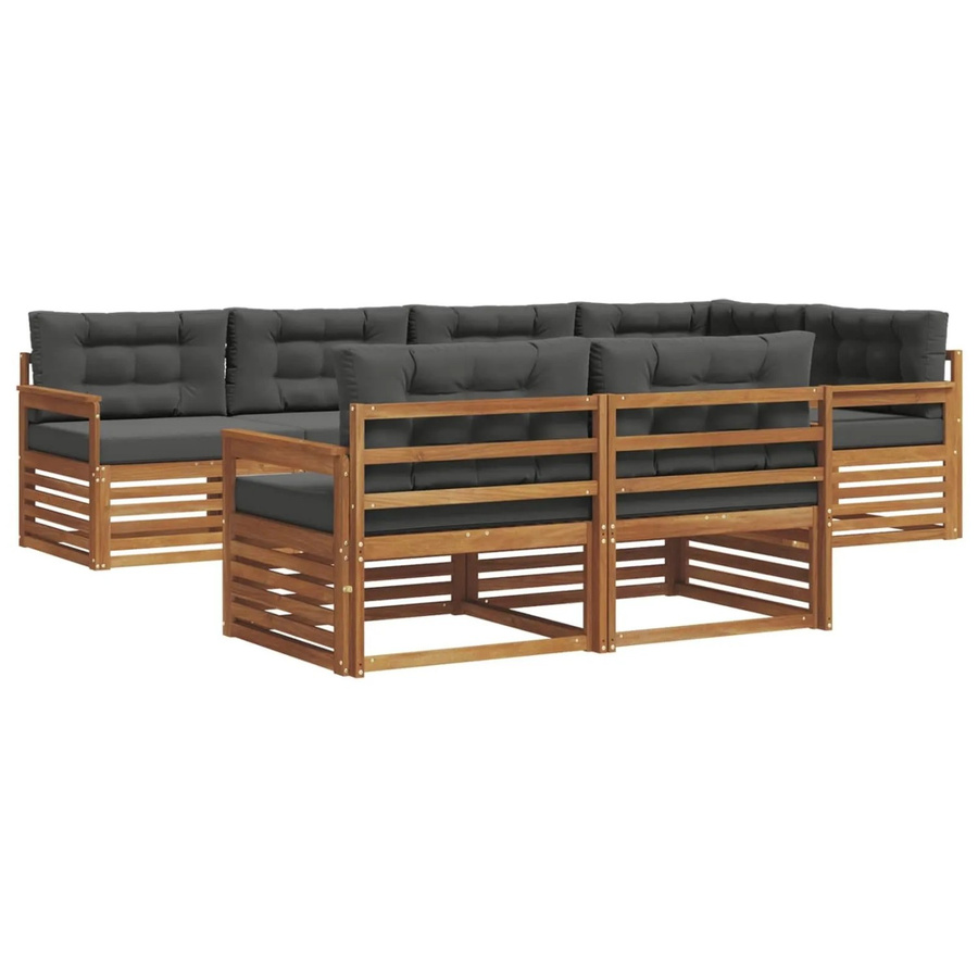 vidaXL Outdoor-Sofagarnitur aus Akazienholz in L-Form, 7-teiliges Set in Natur und Anthrazit mit Kissen und Armlehnen - Bild 2