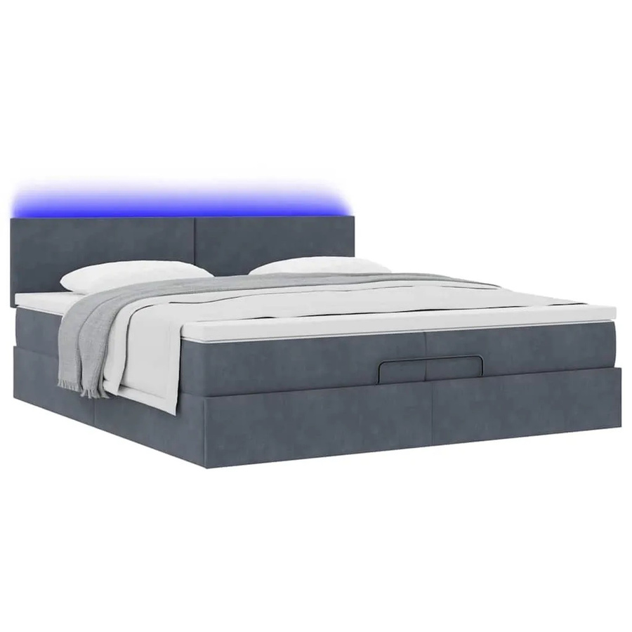 vidaXL Ottoman-Bett mit Matratzen in Dunkelgrau aus Samt mit LED-Beleuchtung und USB-Anschluss, B/T/H: 200 x 200 x 203 cm - Bild 2
