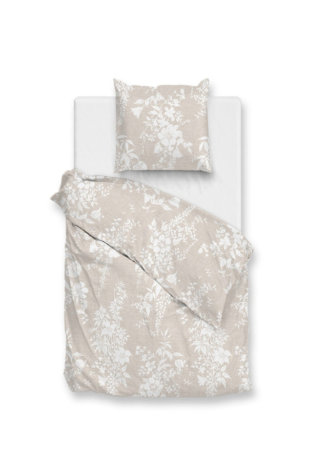 Zohome Cotton Bettwäsche Ibisco di Lino mit Blumenmuster in Beige, Weiß und Sand, B/H: 135 x 200 cm mit Kissenbezug 80 x 80 cm - Bild 1
