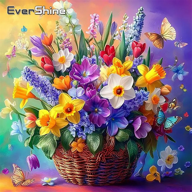Evershine DIY Diamant-Malerei Blumenkorb mit Lilien als Strass-Mosaik in Multicolour, B/H: 20 x 20 cm - Bild 1