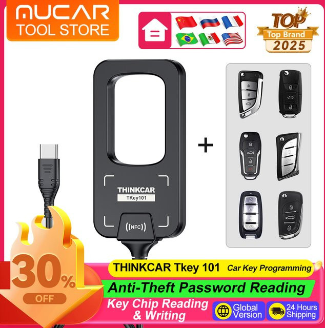 THINKCAR Tkey 101 Autoschlüssel-Programmierer in Schwarz mit Frequenzerkennung und 6 Schlüsseln für THINKCAR 689BT und MUCAR 892BT - Bild 1