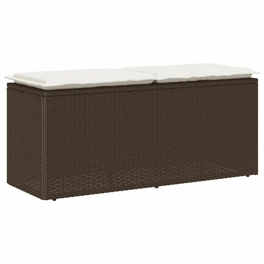 Furnicato Gartenbank aus Poly Rattan mit Kissen in Braun und Cremeweiß, B/T/H: 110 x 40 x 44 cm - Bild 2
