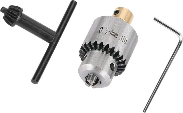 Micro 0.3 4mm JTO Konusmontiertes Bohrfutter aus Messing in Silber mit Schraubenschlüssel für Drehbank und Elektrobohrmaschine - Bild 1