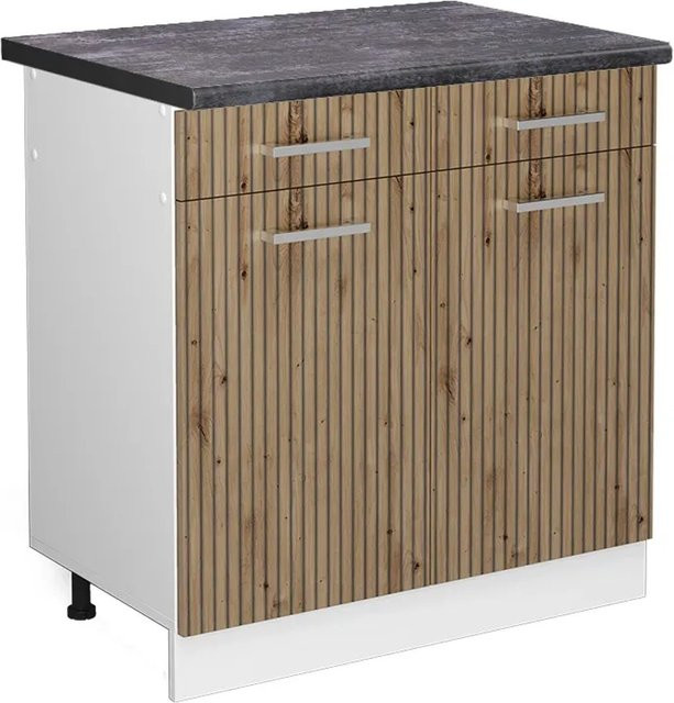 Vicco Küchenunterschrank R-Line Artisan-Eiche Weiß Anthrazit mit Türen und Schubladen B/T/H: 80 x 60 x 81,6 cm - Bild 1