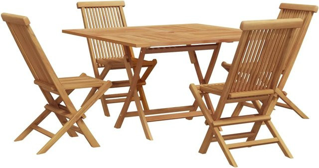 vidaXL Garten Essgruppe aus Teak Massivholz in Braun, 5-teiliges Set mit rundem Tisch und Stühlen - Bild 1