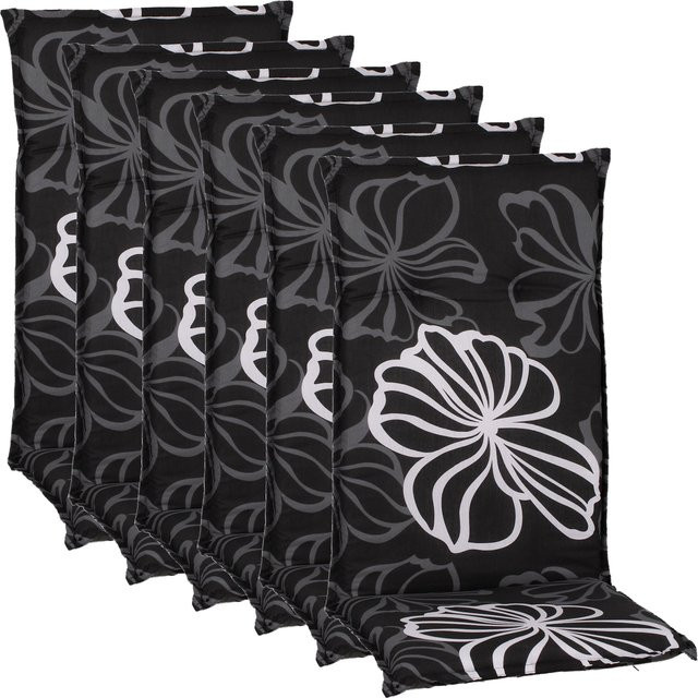 NYVI Gartenstuhl-Auflage Barcelona Hochlehnerauflage für Gartenstühle 6er Set Black Flower in Schwarz - Bild 1