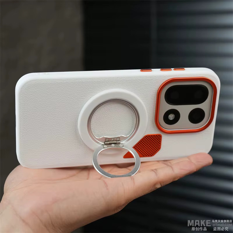 Luxuriöse Silikon-Leder-Hülle für OnePlus 15 5G mit Magnetisch MagSafe und Ring-Halterung in Weiß - Bild 2